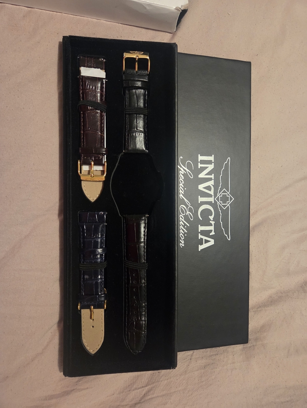 UNWORN 22mm Invicta Croc Watch Bands W/ Gold Accents: Black, Brown and Blue